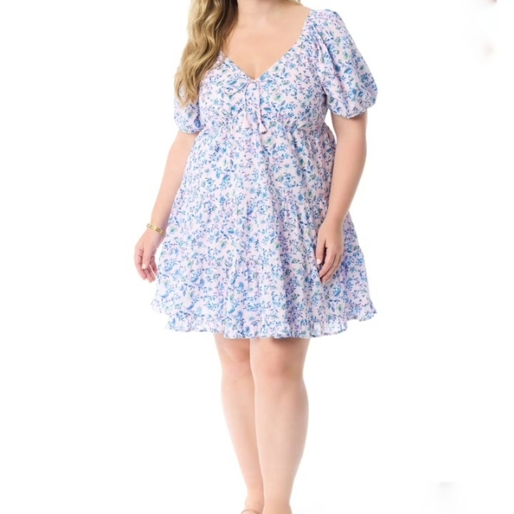 JESSICA SIMPSON Floral Lavender/Blue and White Dress